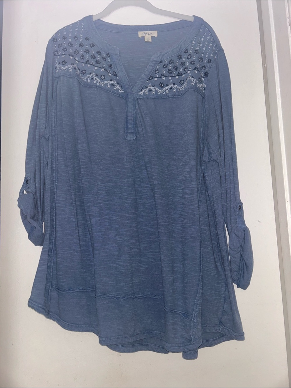 Macy’s Style & Co Blue Embroidered Tunic Top